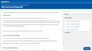 
                            2. Why is my Account Suspended? – Sportsbet Help Centre