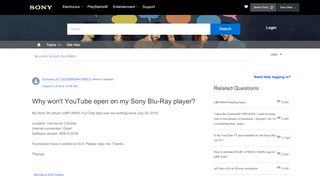 
                            6. Why won't YouTube open on my Sony Blu-Ray player?