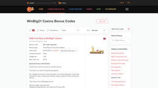 
                            5. WinBig21 Casino Bonus Codes - THEBIGFREECHIPLIST