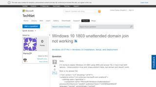 
                            2. Windows 10 1803 unattended domain join not working - Microsoft