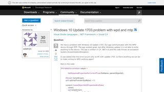 
                            8. Windows 10 Update 1703 problem with wpd and mtp - MSDN - Microsoft