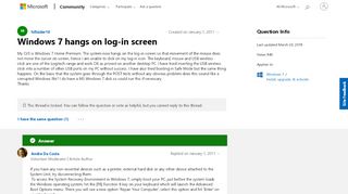 
                            3. Windows 7 hangs on log-in screen - Microsoft Community