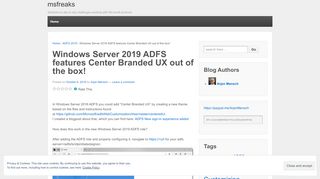 
                            2. Windows Server 2019 ADFS features Center Branded UX out of the ...