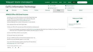 
                            2. WINGS/Office 365 Email Access - Wright State University