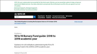 
                            2. [Withdrawn] 16 to 19 Bursary Fund guide: 2018 to 2019 academic year ...