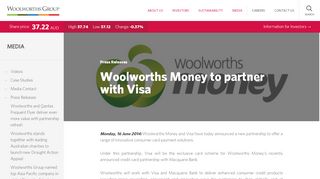 
                            9. Woolworths Money to partner with Visa - Woolworths Group