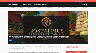 
                            6. WoW: Nostalrius bittet Elysium „Hört auf, unsere Daten zu ...