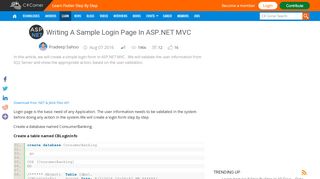 
                            3. Writing A Sample Login Page In ASP.NET MVC - C# Corner