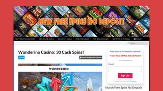 
                            4. Wunderino Casino: 30 Cash Spins! - New Free Spins No ...