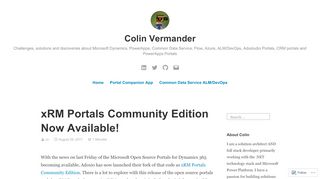 
                            7. xRM Portals Community Edition Now Available! – Colin Vermander