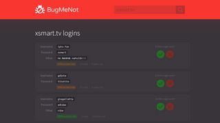 
                            4. xsmart.tv passwords - BugMeNot