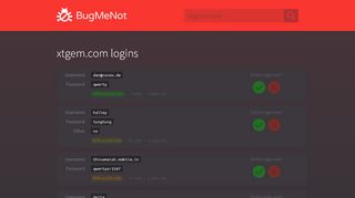 
                            9. xtgem.com passwords - BugMeNot