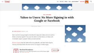 
                            9. Yahoo to Users: No More Signing in with Google or Facebook | Time ...