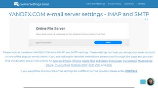 
                            7. YANDEX.COM email server settings - IMAP and SMTP ...