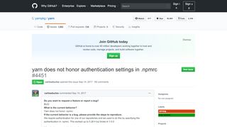 
                            2. yarn does not honor authentication settings in .npmrc · Issue ...
