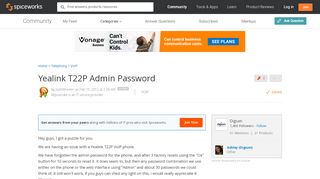 
                            2. Yealink T22P Admin Password - The Spiceworks Community