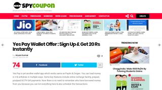 
                            11. Yes Pay Wallet Offer : Sign Up & Get 20 Rs Instantly ...