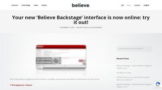 
                            4. Your new 'Believe Backstage' interface is now online: try it out ...