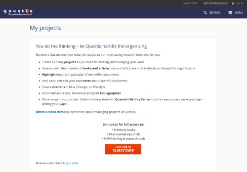 
                            4. Your Projects | Questia, Your Online Research Library