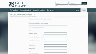 
                            3. Youtube Channel Account Sign-Up | Label Engine