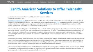 
                            9. Zenith American to Offer Telehealth Services with MDLIVE