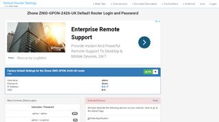 
                            6. Zhone ZNID-GPON-2426-UK Default Router Login and Password