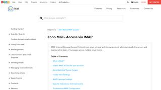
                            2. Zoho Mail - IMAP and SMTP Configuration details