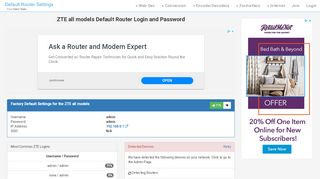 
                            8. ZTE all models Default Router Login and Password