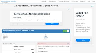 
                            1. ZTE NetFasteR WLAN Default Router Login and …