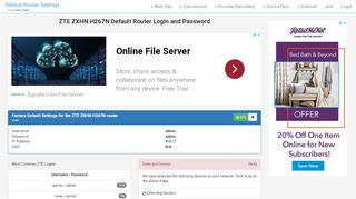 
                            1. ZTE ZXHN H267N Default Router Login and …