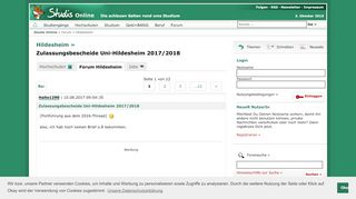 
                            7. Zulassungsbescheide Uni-Hildesheim 2017/2018 - Forum - Studis Online