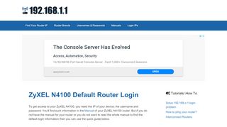
                            8. ZyXEL N4100 - Default login IP, default username & password