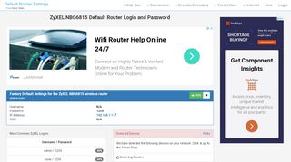 
                            2. ZyXEL NBG6815 Default Router Login and Password