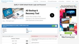 
                            3. ZyXEL P-320W Default Router Login and Password