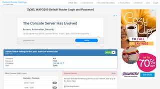 
                            3. ZyXEL WAP3205 Default Router Login and Password