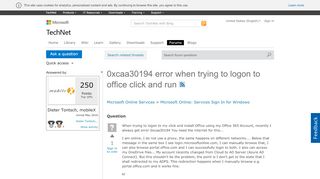 
                            3. 0xcaa30194 error when trying to logon to office click and run ...