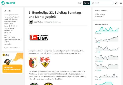 
                            5. 1. Bundesliga 23. Spieltag Sonntags- und Montagsspiele — Steemit