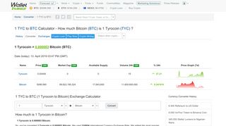 
                            9. 1 TYC to BTC - Exchange - How much Bitcoin (BTC) is 1 Tyrocoin ...