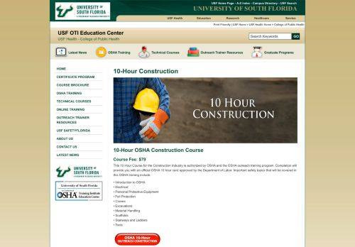 
                            13. 10 hour Construction - USF OSHA Training Institute Education Center |