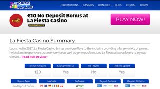 
                            9. 10 No Deposit Bonus at La Fiesta Casino