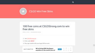 
                            13. 100 free coins at CSGOStrong.com to win free skins – CS:GO Win ...