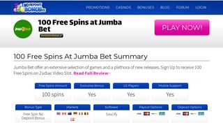 
                            9. 100 Free Spins at Jumba Bet - No Deposit Bonus