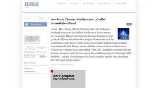 
                            12. 100 Jahre Theater Nordhausen: „Otello“ intensitätsstiftend | nmz ...
