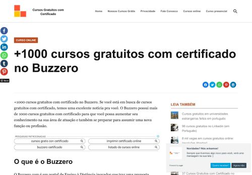 
                            10. +1000 cursos gratuitos com certificado no Buzzero