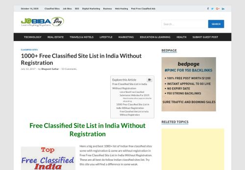 
                            11. 1000+ Free Classified Site List in India Without Registration | Jobiba ...