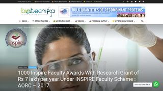 
                            12. 1000 Inspire Faculty Awards With Research Grant of Rs 7 lakh per ...