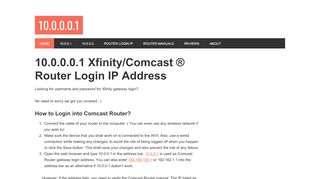 
                            7. 10.0.0.0.1 Xfinity/Comcast ® Router Login [Official]