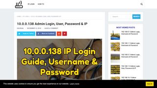 
                            8. 10.0.0.138 Admin Login, User, Password & IP - Router Login