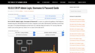 
                            10. 10.0.0.138 IP Admin Login, Username & Password Guide