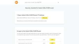 
                            4. 10.0.0.2 - Aztech DSL3100R Router login and password - modemly